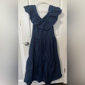 English Factory Ruffle‎ Midi Dress- Navy Blue NEW small